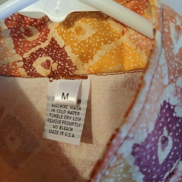 Nwt Mock neck Button up Dress Shirt womens M Mustard Peach Magenta geometric LS - Picture 10 of 10